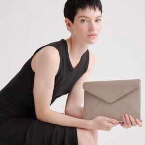 Quince Italian Saffiano Leather Envelope Clutch - Champagne
